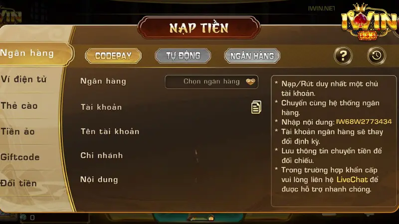 Nạp Tiền Iwin: Tìm Hiểu Những Phương Thức Nạp Tiền Nhanh Nhất 3 Nạp tiền Iwin qua ngân hàng trực tuyến